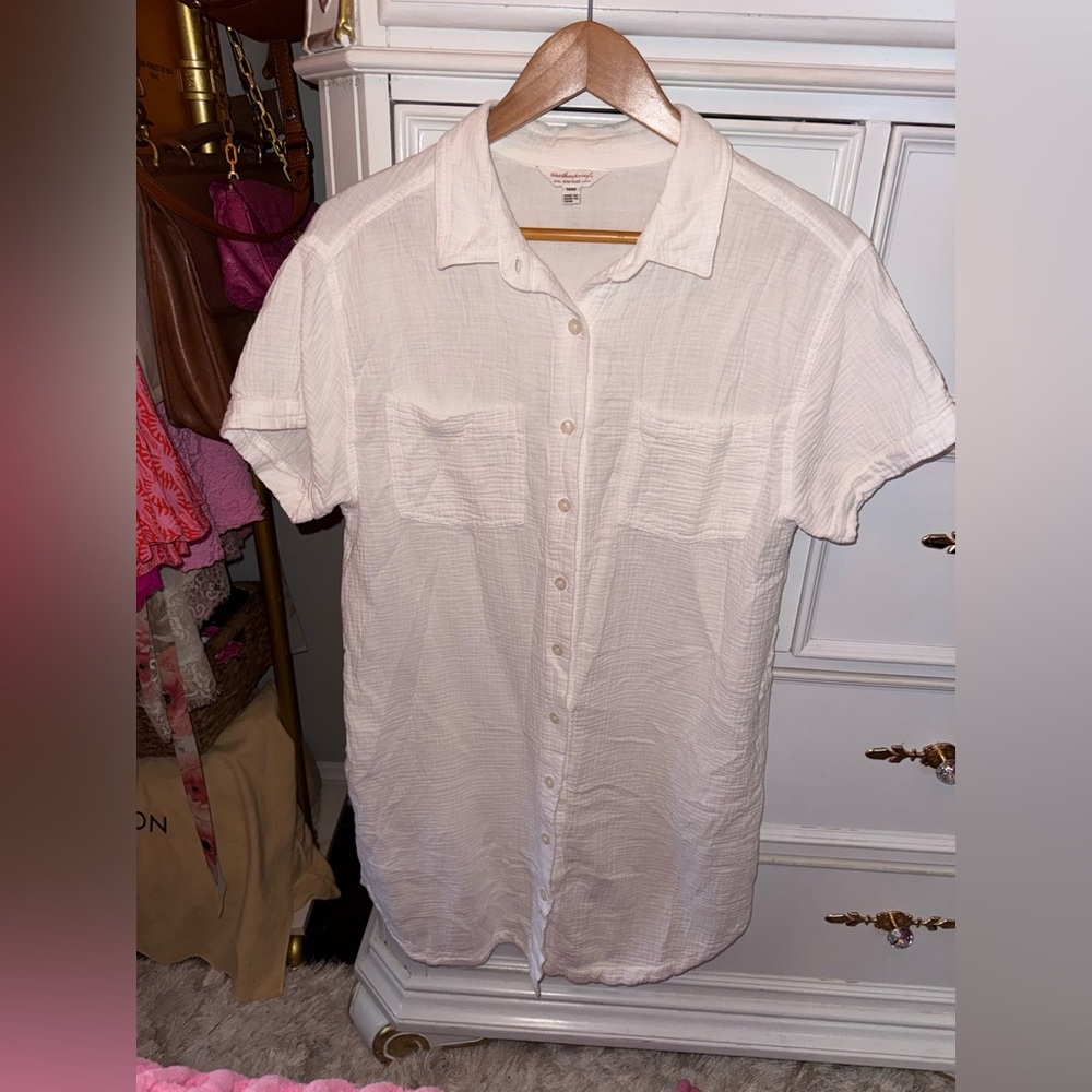 100% Cotton Casual White Button-Up Shirt Dress/Beach Cover Up, Size Medium - Picture 2 of 16